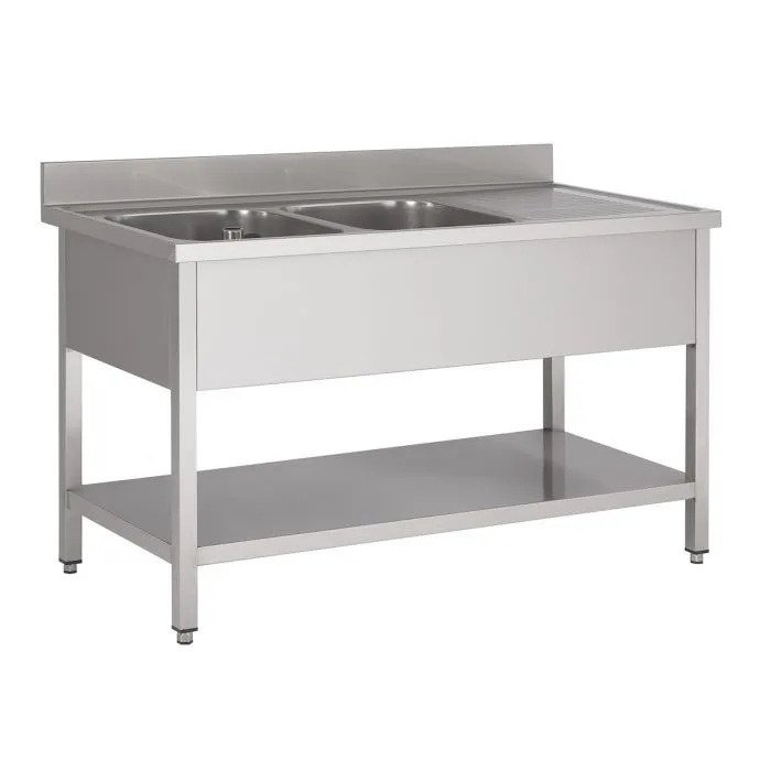 CombISteel 700 Stainless Steel Sink Unit Shelf 2 Side Sinks 1600