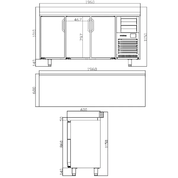 Infrico 3 Glass Dr Tall Back Bar Counter With Upstand 510L